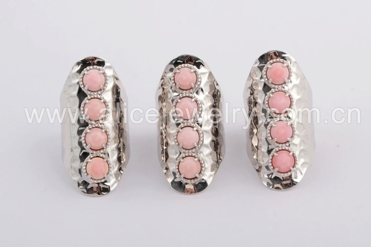 Pink Shell BOROSA 5 шт с серебряной рамкой круглый черный Агаты Малахит Band Ring Labradorite серебряный с натуральным камнем кольцо с когтями Jewelry ZS0394 - Цвет основного камня: Pink Shell