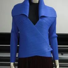 Miyake плиссированная куртка, короткая модная, с отворотом, тонкая, с длинным рукавом, пальто с пряжкой, пальто со складками