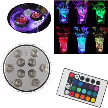 

Waterproof 10 LED RGB Remote Control Night Light Lamp Submersible Christmas Party Vase Base Light Cup Base Light
