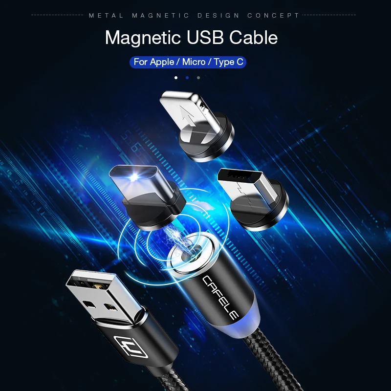 CAFELE Магнитный USB кабель Micro usb type C кабель для iphone samsung huawei Xiaomi магнитное зарядное устройство нейлоновый провод светодиодный светильник 2 м