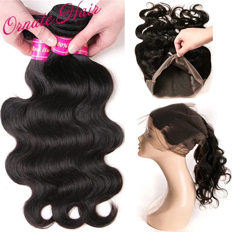 

Brazilian Hair Weave Bundles With 360 Lace Frontal Closure 100% Body Wave Human Hair Bundles With 360 Lace Closure Non Remy Hair