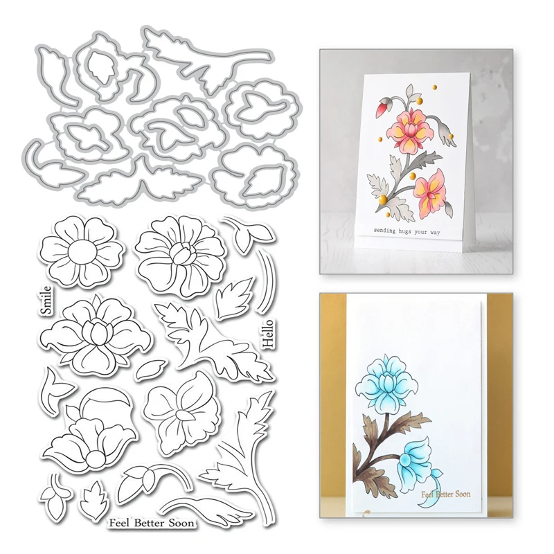 

Naifumodo Flower Clear Stamps and Metal Cutting Dies Scrapbooking New 2019 for Making Cards Craft Dies Set Embossing DIY Stencil