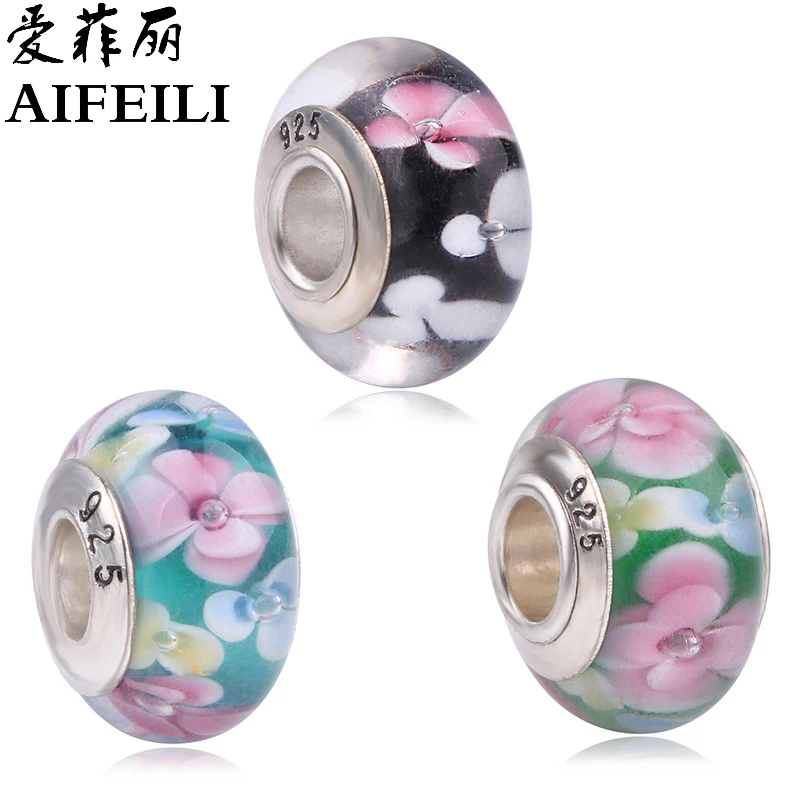 

New 925 Silver Purple Murano Glass Beads Fit Original Pandora Charm Bracelet DIY Authentic Women Jewelry