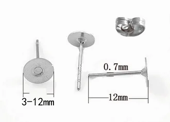 

0.7*12*3-12mm Non-allergical For Jewelry Stainless Steel Metal Flat Glued Pad Earring Studs W/ Back Free Nickel/Lead Findings