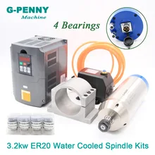 220v / 380v 3.2KW ER20 Water Cooled Motor Spindle kit 4 bearings & 4kw Inverter & 100mm bracket & 75w water pump & 5meter tube цена 220v / 380v 3.2KW ER20 Water Cooled Motor Spindle kit 4 bearings & 4kw Inverter & 100mm bracket & 75w water pump & 5meter tube цены онлайн