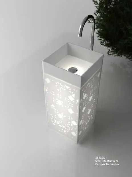 Acrylic Bathroom Freestanding Pedestal Floor Mounted Basin Square Pedestal Floor Mounted Basin