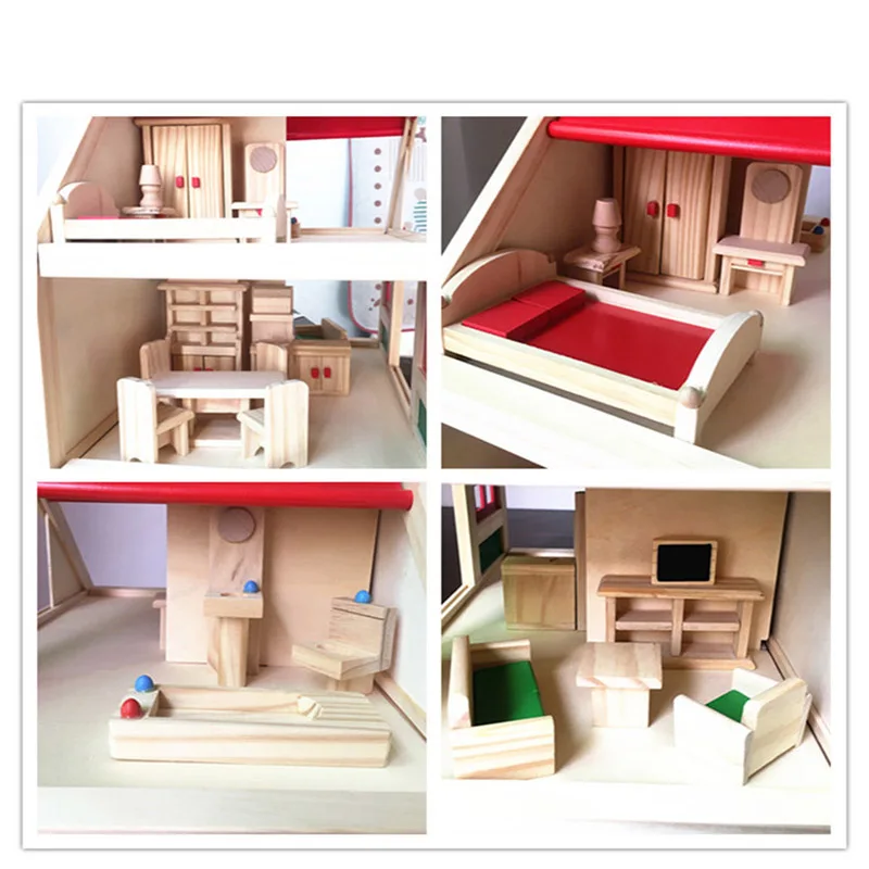 39x26x36 см детский деревянный кукольный дом ролевые игрушки/Детская деревянная кукольная вилла с миниатюрной мебели и марионетки подарок на день рождения