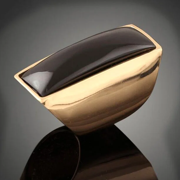 New Arrival Fashion Wide Black Imitation Gem Stone Gold Color Men Women Finger Rings Wedding Jewelry
