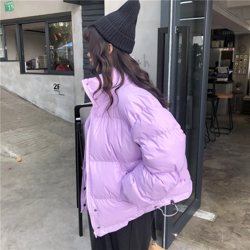 Bright Colors Winter Jacket Women Parka Warm Thick Solid Short Style Cotton Padded Parkas Coat Loose Stand Collar Outwear