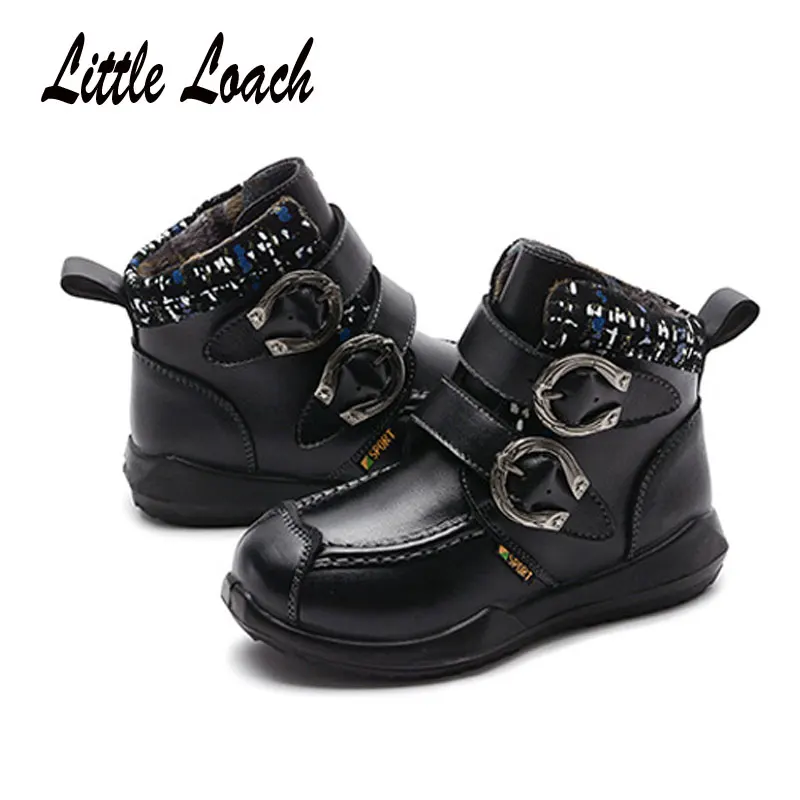 

Children Fashion Leather Boots High-top Breathable Round Toe Flat Shoes Size26-37 Students Casual Sports Shoes Zapato Black Blue