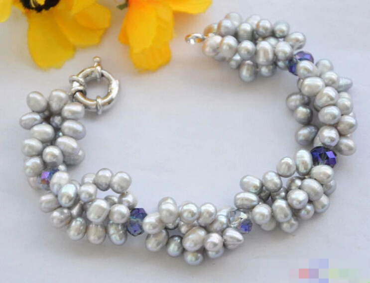 

0781 gray rice freshwater faceted crystal bracelet