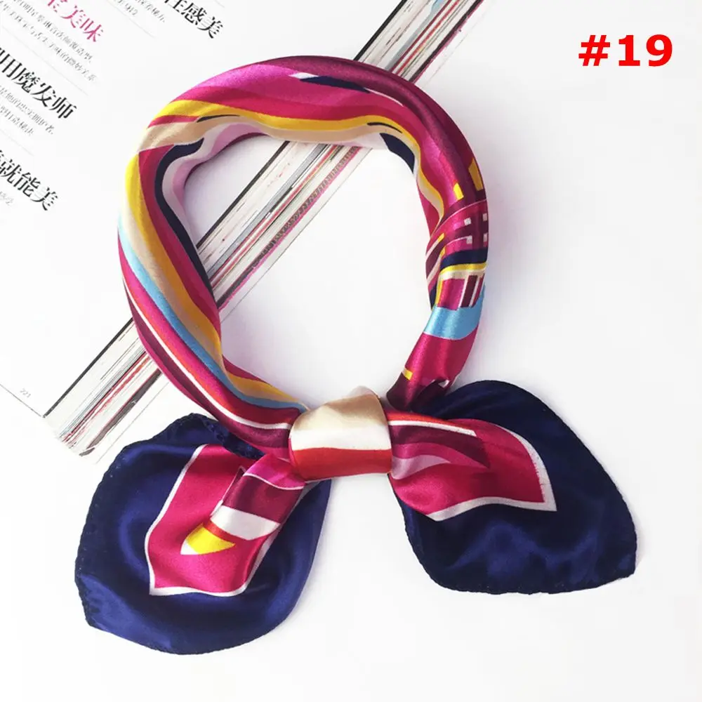 Модный квадратный шарф из мягкого шелка и сатина, элегантная шаль на шею, женские галстуки-банданы, шарфы, женские аксессуары - Цвет: 19