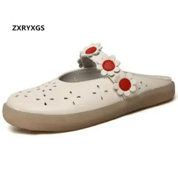 

Hot 2019 New Fashion Flower Hollow Genuine Leather Shoes Women Sandals Slippers Casual Shoes Soft Bottom Comfort Women Sandals