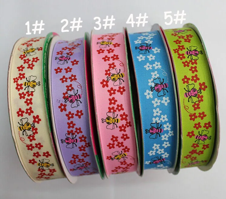 

25mm Bee Printed Grosgrain Ribbon Rope+50Yds/roll DIY Jewelry HairBow Wedding Party Decoration Accessories Gift Packing Cords