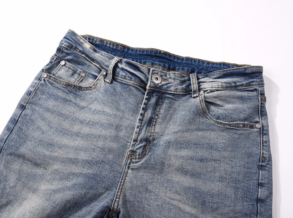 Уличная одежда, мужские джинсы, Ретро стиль, синий цвет, обтягивающие джинсы, мужские рваные джинсы, рваные брюки, мужские джинсы в стиле хип-хоп