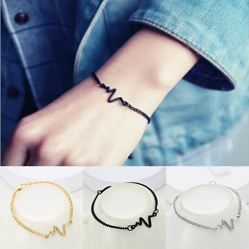 

2018 New Arrivals Korean Fashion Hot Simple Waves ECG Heart Rate Lightning Bracelets For Women & Men Jewelry Summer Style Beach