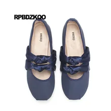Надевать обувь темно-синий дам лук Мэри Джейн милый каваи Квадратный носок балерина шелк дизайнер сатин розовый Мягкие балетные плоские женщины красивая отправка капель последние европейская весенняя осень Мода