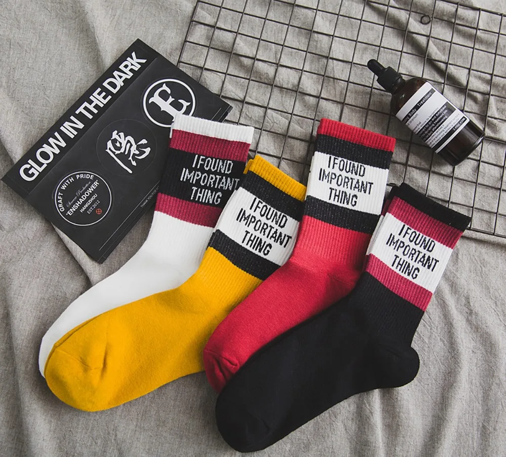 5 пар, женские и мужские хлопковые модные европейские носки с буквенным принтом для влюбленных, весенне-осенние уличные носки для скейтборда, однотонные Повседневные носки