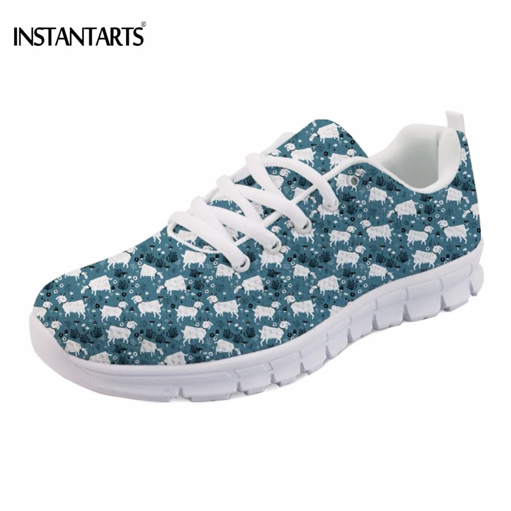 INSTANTARTS Cute Farm Animal Goat Printing Blue Unisex Mesh Flats Shoes