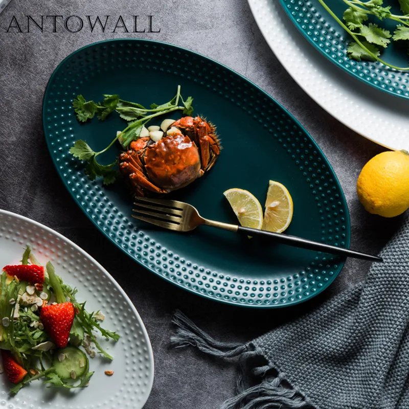 

ANTOWALL Nordic ceramic oval plate, household large fish dish dessert dim sum plate household/restaurant tableware
