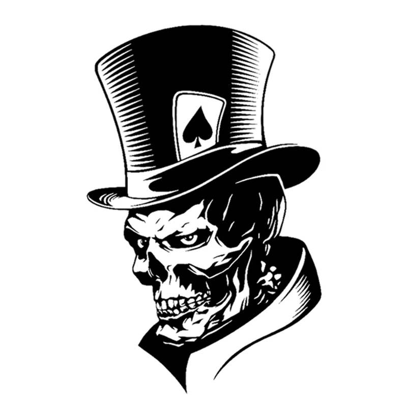 

11.3*17.6CM Lovely Joker Skeleton Skull Playing Cards Poker Monster Hat Car Sticker Vinyl