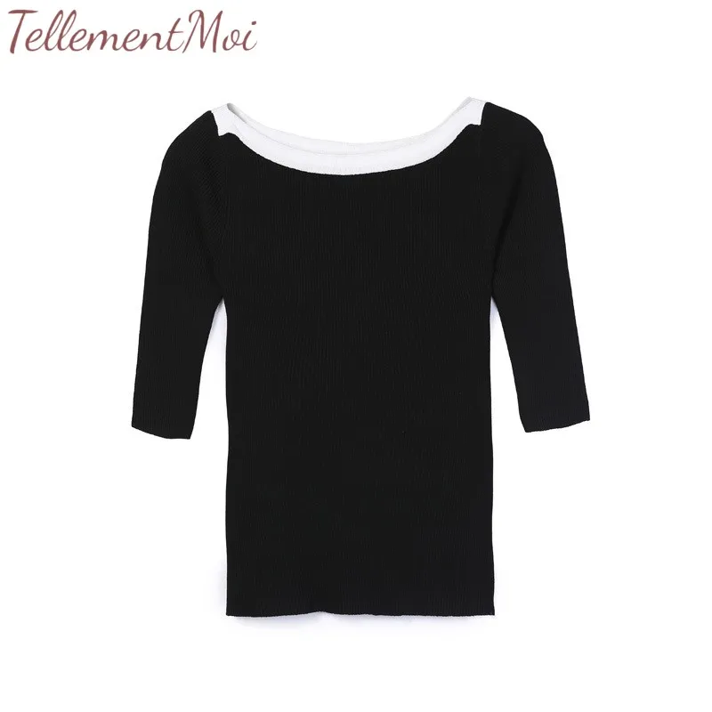 New Fashion Spring Autumn Women's Bottoming Knitted Shirts Seven Sleeves Slim Thin Sweater Female Elegant Basic Pullovers Tops