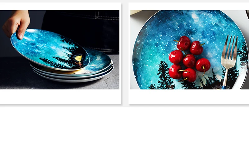 8 дюймов Набор тарелок в скандинавском стиле с узором ночного неба, фарфоровая тарелка, десерт, закуски, торт, посуда для кухни, Декор, подарочная посуда