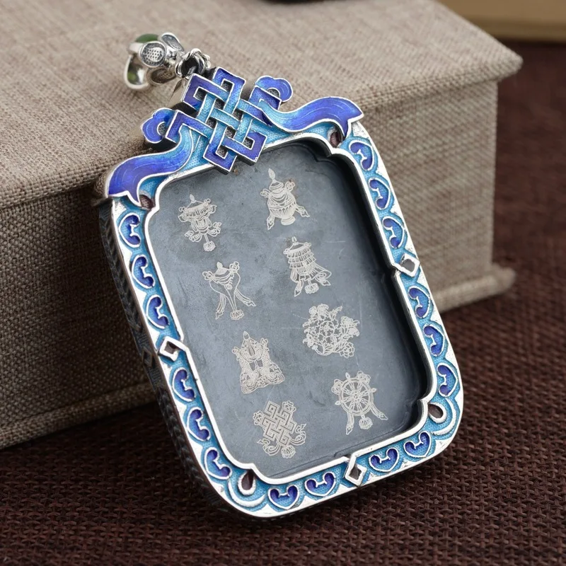 

Thai silver wholesale S925 silver men's and women's hand draw 5 * 4 cm black gold thangka box pendant Pan long Pisces