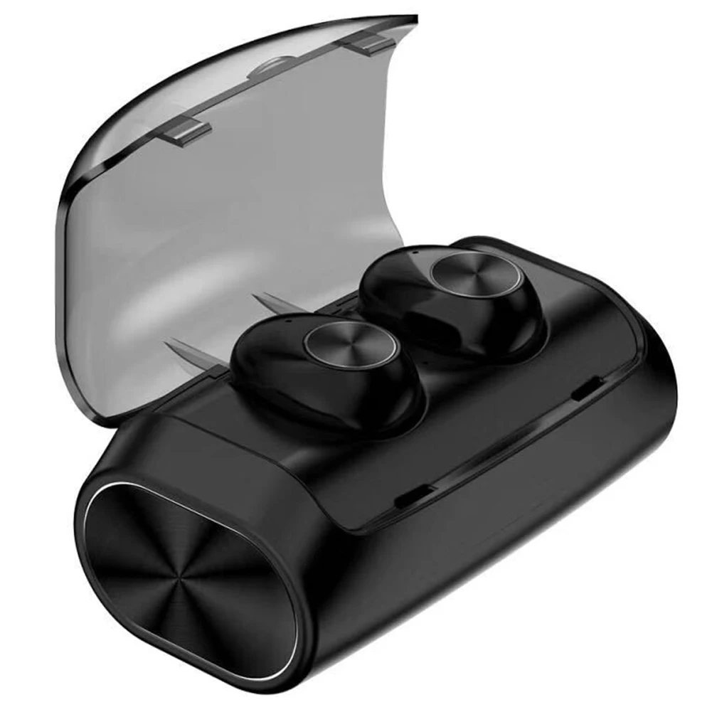 

With Charge Box Earphone Wireless Sports In Ear Noise Cancelling Bass USB Mini Stereo TWS Waterproof Earbuds Bluetooth 5.0 Black