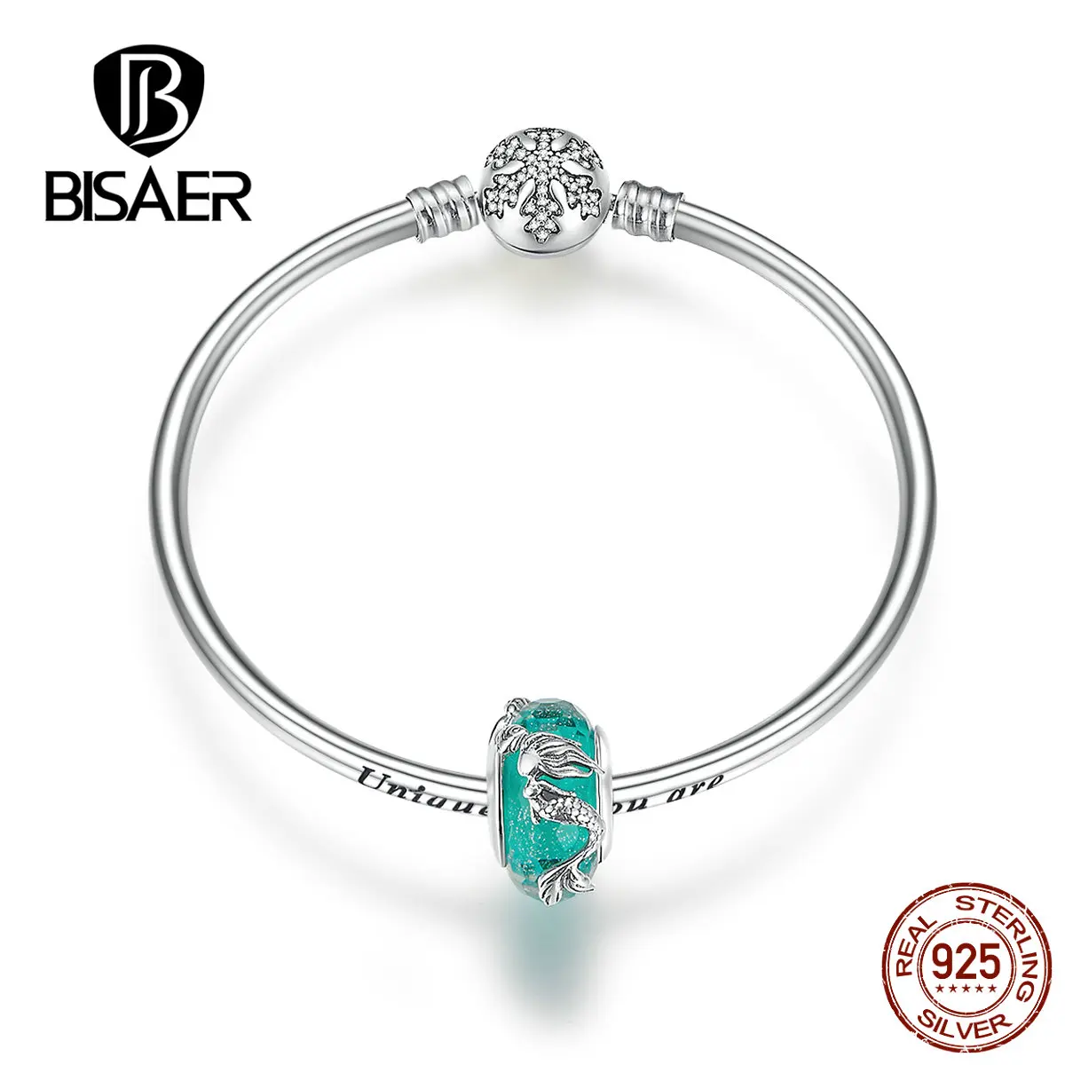

Mermaid Bracelets 925 Sterling Silver Mermaid's Story Silver Women Bracelets Bangles Snowflakes Clasp Silver Jewelry ECB832