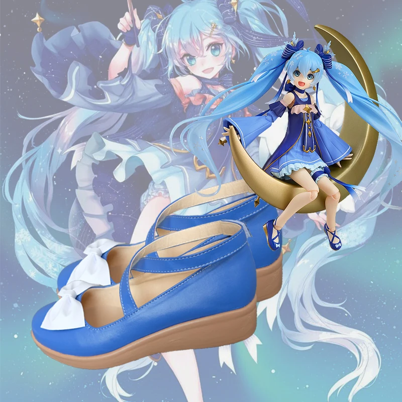 Новинка; обувь для костюмированной вечеринки Vocaloid Snow Miku; обувь Лолиты с бантом; обувь для костюмированной вечеринки на Хэллоуин для женщин и девочек; Размеры 35-43