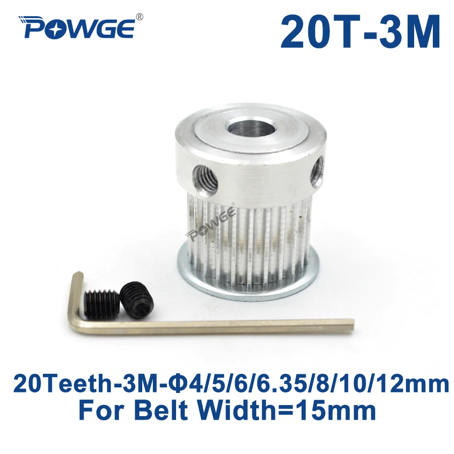 Зубчатый шкив POWGE 20 зубьев 3 м отверстие 4/5/6/6.35/7/8/10/12 мм для ширины 15 HTD 3M синхронный