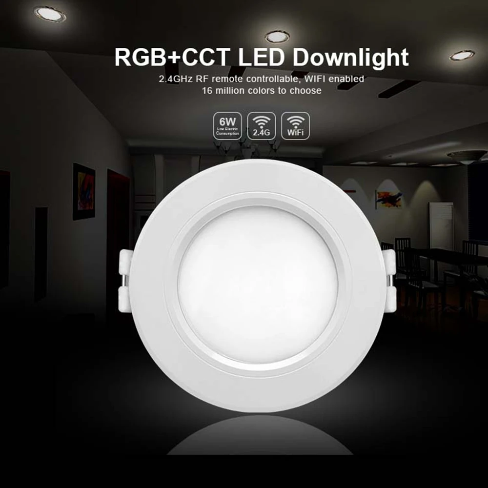 Milight FUT068 6 Вт RGB+ CCT светодиодный светильник 2,4 ГГц RF пульт дистанционного управления Wi-Fi включен AC100-240V