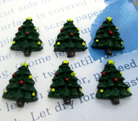 

20Pcs Resin Decoration Crafts Lovely Dark Green Christmas Tree Beads Flatback Cabochon Scrapbook DIY Embellishments Accessories