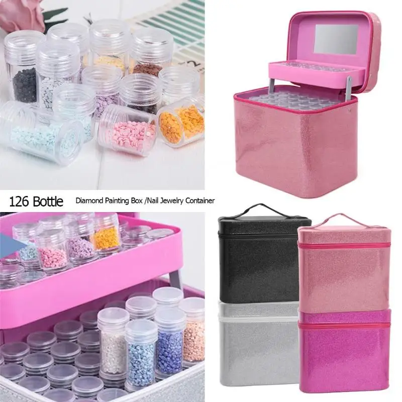 

126 Bottles Diamond Painting Storage Case Box Shock-proof and Anti-Friction Beads Nails Cross Stitch Case Organizer Embroidery