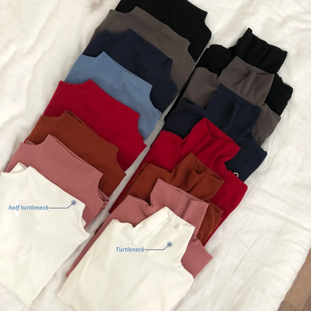 

8 colors 2018 autumn and winter solid color loose long sleeve basic t-shirts womens turtleneck tee shirt femme (X956)