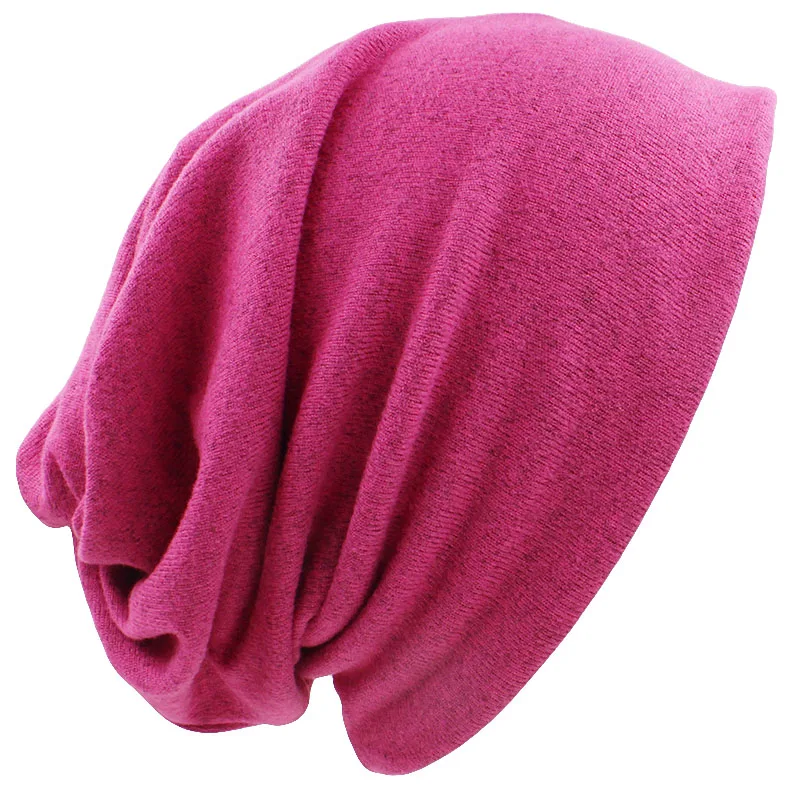 LOVINGSHA Autumn Winter Dual-use Hats For Women Girl Scarf Solid Design Thin Ladies Fashion Feminino Skullies Beanies HT078 - Цвет: Fuschia