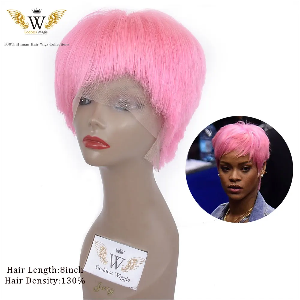 

7A Rihana Pink Hair Style Remi Hair Pink Full Lace Human Hair Bob Wigs Glueless Short Bob Cut Lace Wigs Pink Hair