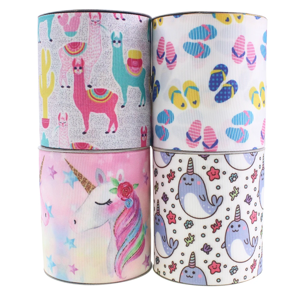 

T.R RIBBON 3 inch 75mm llama printed grosgrain ribbon unicorn ribbon 4 styles for options