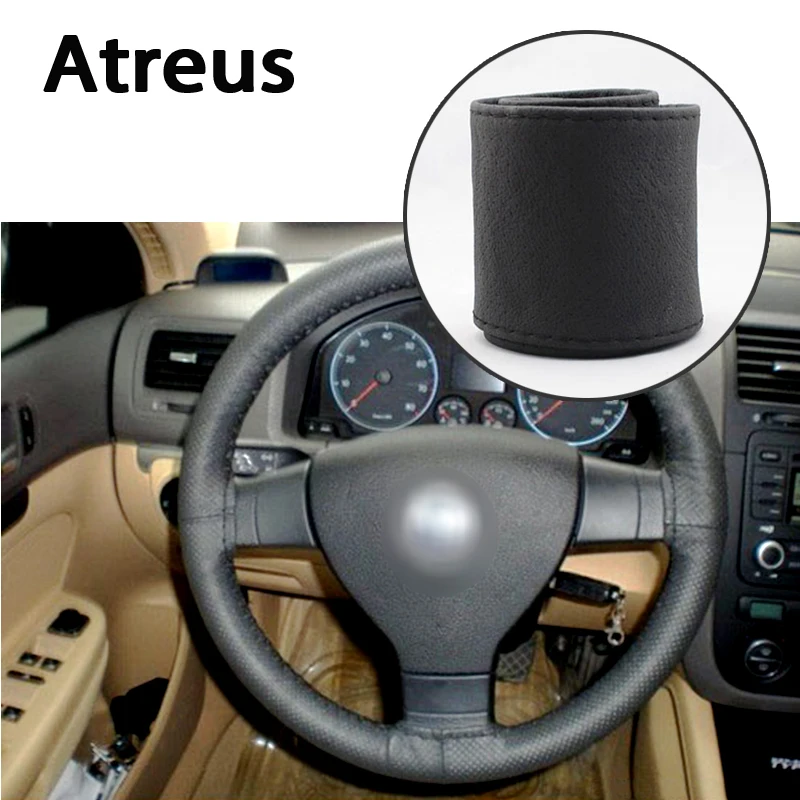 

Atreus Car steering wheel cover Genuine Leather Hand stitching for Nissan Qashqai Skoda Octavia a5 a7 Citroen c4 c5 Alfa romeo