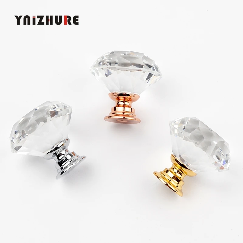 YNIZHURE العلامة التجارية 30 مللي متر الماس والزجاج والكريستال المقابض دولاب التأثيرات مقابض أدراج المطبخ مقابض للخزانة الأثاث مقبض الأجهزة