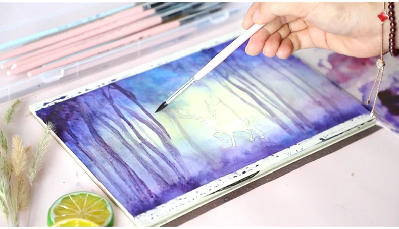 Escova de Aquarela Pintado à Mão Preto Marten Cabelo Animal Pçs Redondo Pontiagudo Aquarela Pintura Pincel Conjunto Adulto Iniciante Estudante 6 Mod. 200460 14 Material escolar e de escritório