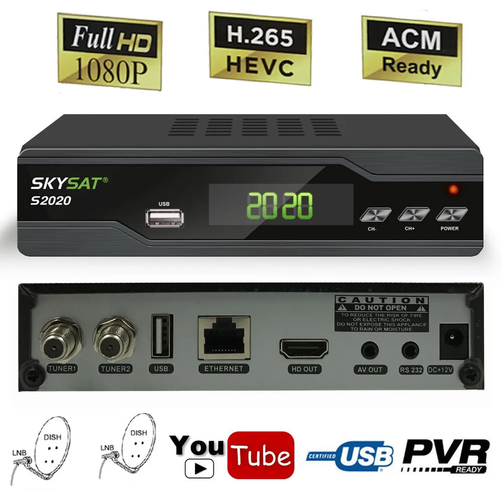 

Skysat S2020 Dual Dish Tuner DVB S2 H.265 Digital Satellite Receiver Most Stable South America Server receptor IKS CS Cline IPTV