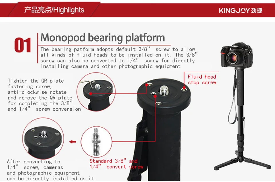 Kingjoy MP3008 + KH-6750 профессиональный монопод Dslr для всех моделей камера штатив Стенд Para Movil Гибкая рубец статив SLR DSLR