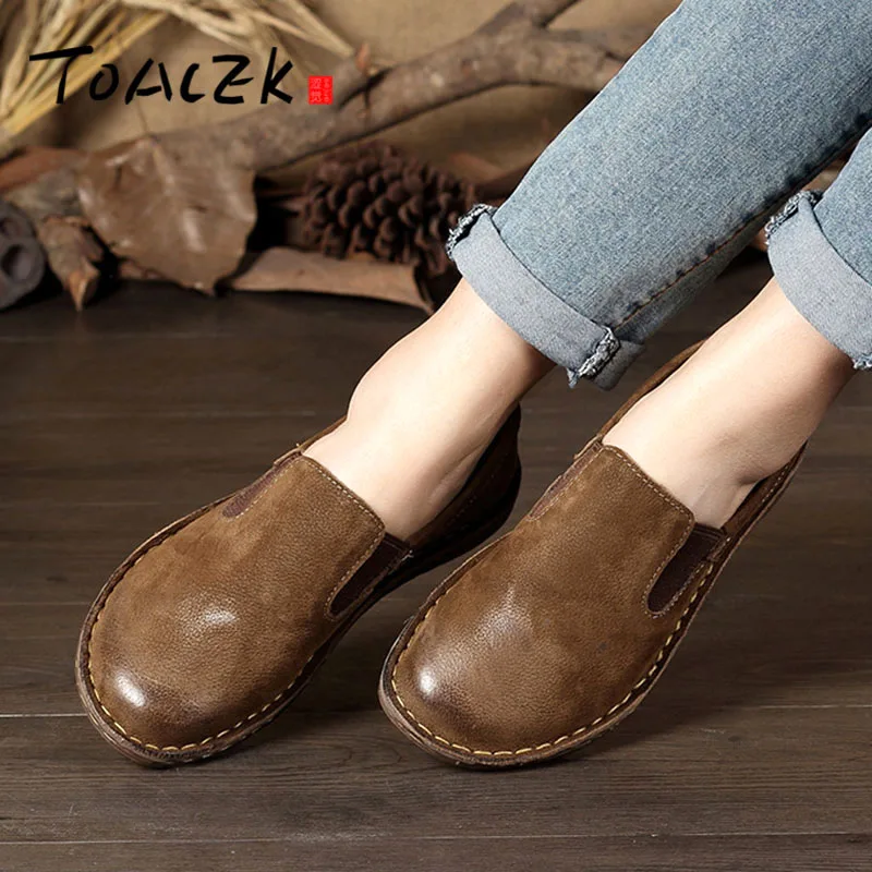 

Spring new single shoes leather handmade women's shoes retro art flat casual shoes color low shoes women Size 35-42