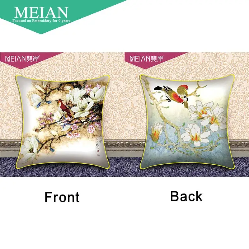 Meian, цветы и птицы 3D Двойная Вышивка крестом подушка китайский стиль серии Подушка комната/украшение дома рукоделие - Цвет: A