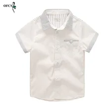 Летние Повседневные детские рубашки белая рубашка для мальчиков школьные рубашки с короткими рукавами для мальчиков, детская одежда, рубашка детские топы для От 3 до 10 лет
