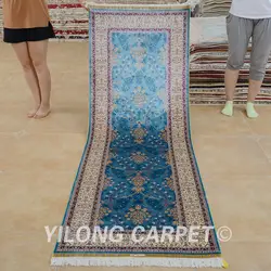 Yilong 2,5 'x7. 5' Тебризский ковер из шелка runner blue Изысканные Ручной работы Восточный ковер runner (0376)