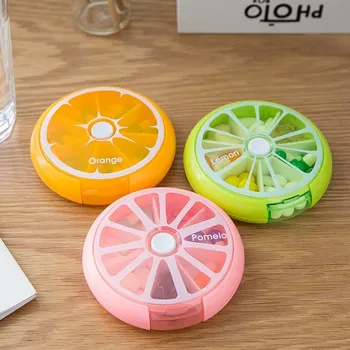 

Portable Rotating 7 Bar Pill Box Travel Medicine Dispenser Mini Fruit Color Storage Round Pill Box storage box
