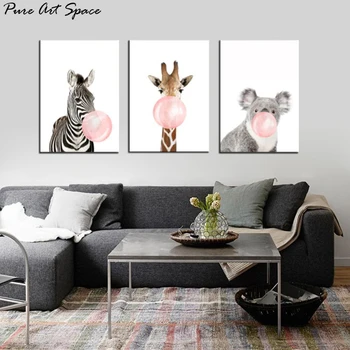 

Pink Balloon Cartoon Baby Animal Prints Zebra Cute kids Room Decor Art Canvas Painting Wall Art Pictures Home Decor Drop ship